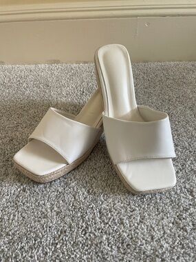 White Slide Espadrille Mules with Wide Strap